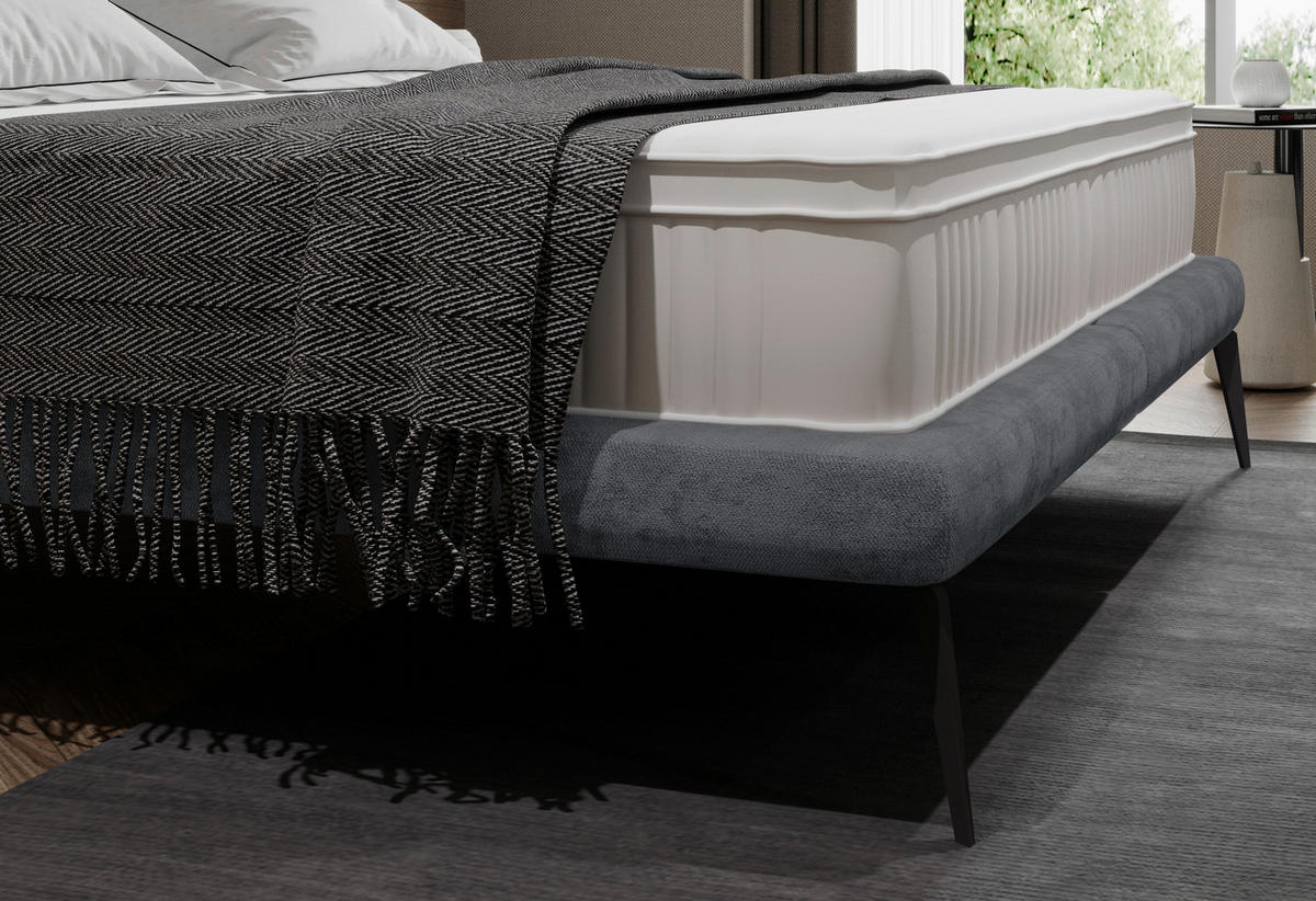 Polsterbett inkl. Matratze 180/200 cm  in Hellgrau  - Creme/Hellgrau, MODERN, Textil/Metall (180/200cm) - Livetastic