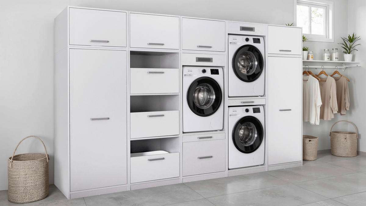 WASCHMASCHINENSCHRANK 67/164/68 cm  in Weiß  - Silberfarben/Weiß, MODERN, Holzwerkstoff/Metall (67/164/68cm) - home24