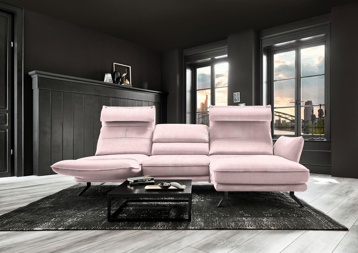 ECKSOFA in Velours Hellrosa  - Hellrosa/Schwarz, Design, Textil/Metall (283/153cm) - Valdera