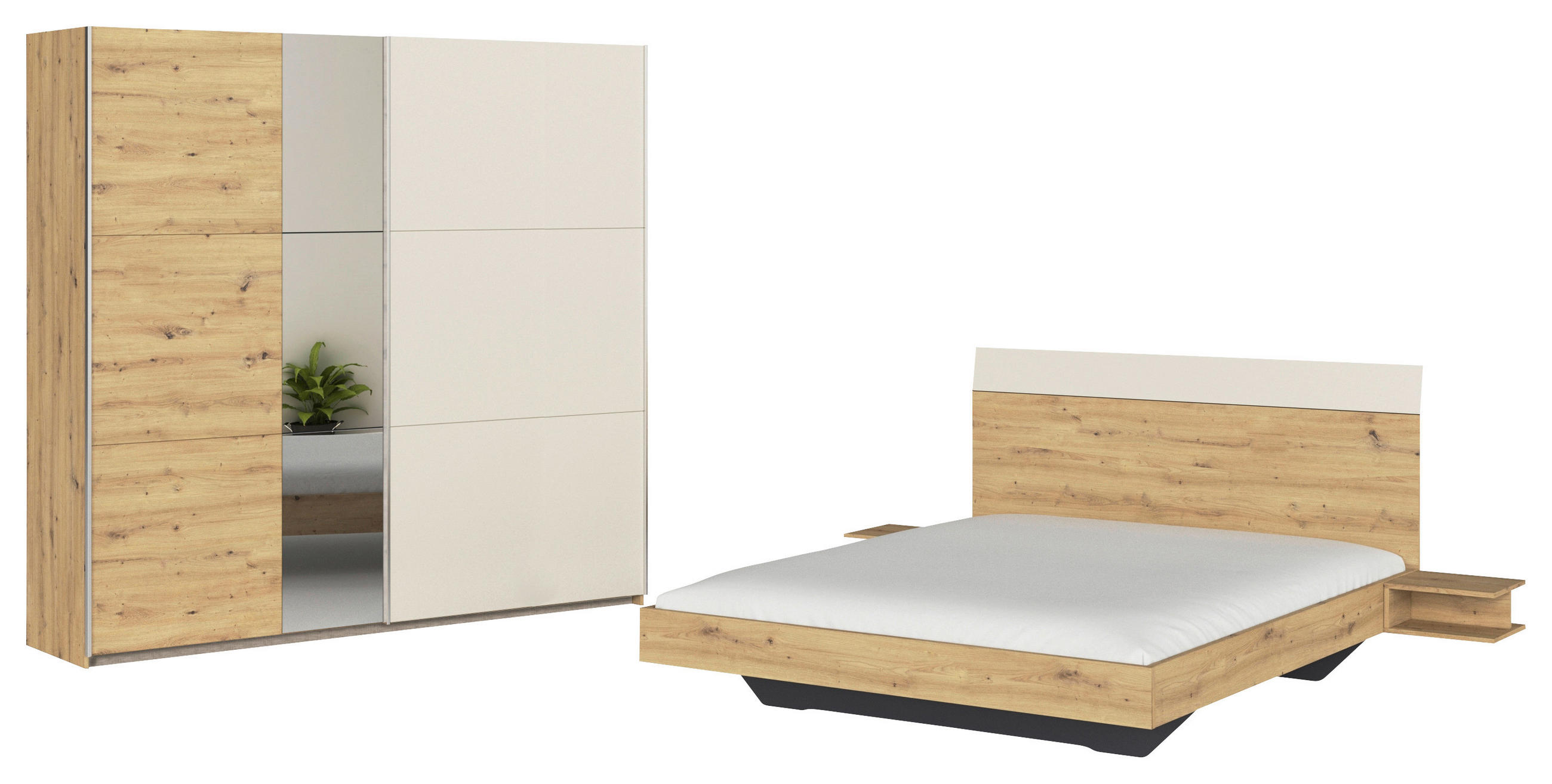 Thumbnail - Rauch Möbel Bettanlage, Champagner, Dunkelgrau, Eiche Artisan, Metall, 160x200 cm, Blauer Engel, Goldenes M, Made in Ger...