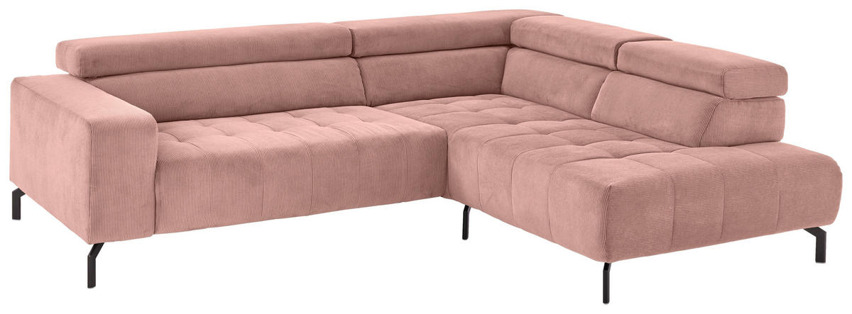 ECKSOFA Rosa Cord  - Schwarz/Rosa, Design, Textil/Metall (261/214cm) - Beldomo Style