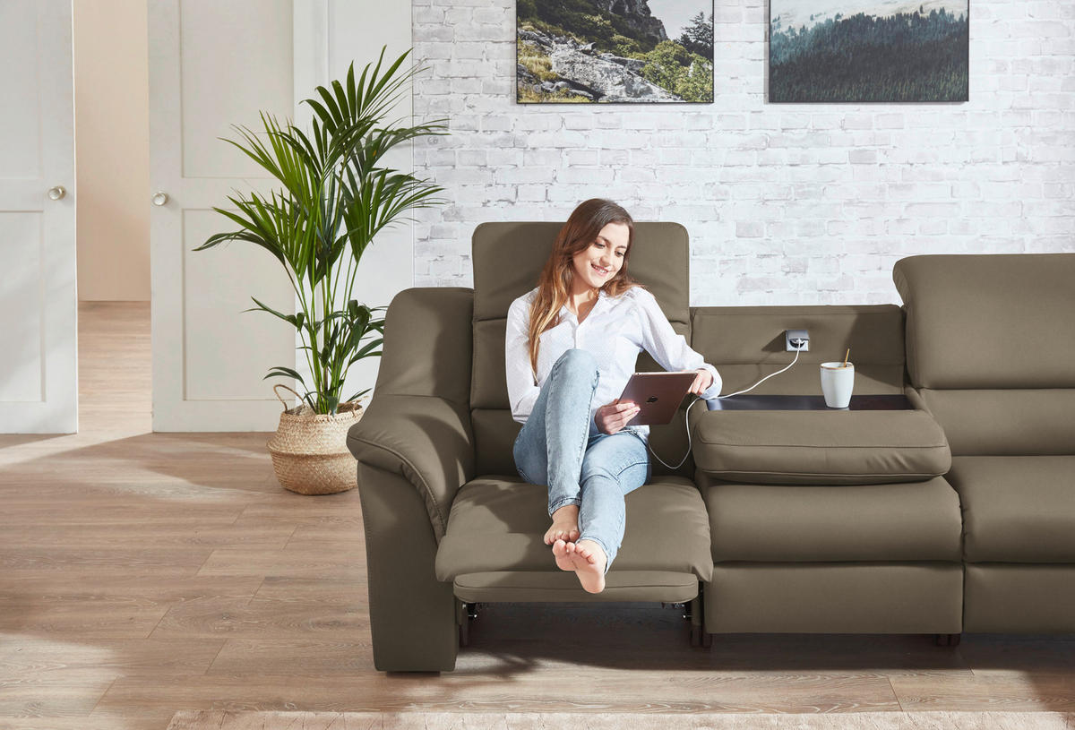 ECKSOFA  in Echtleder Greige  324/260 cm  - Chromfarben/Greige, KONVENTIONELL, Leder/Kunststoff (324/260cm) - Cantus