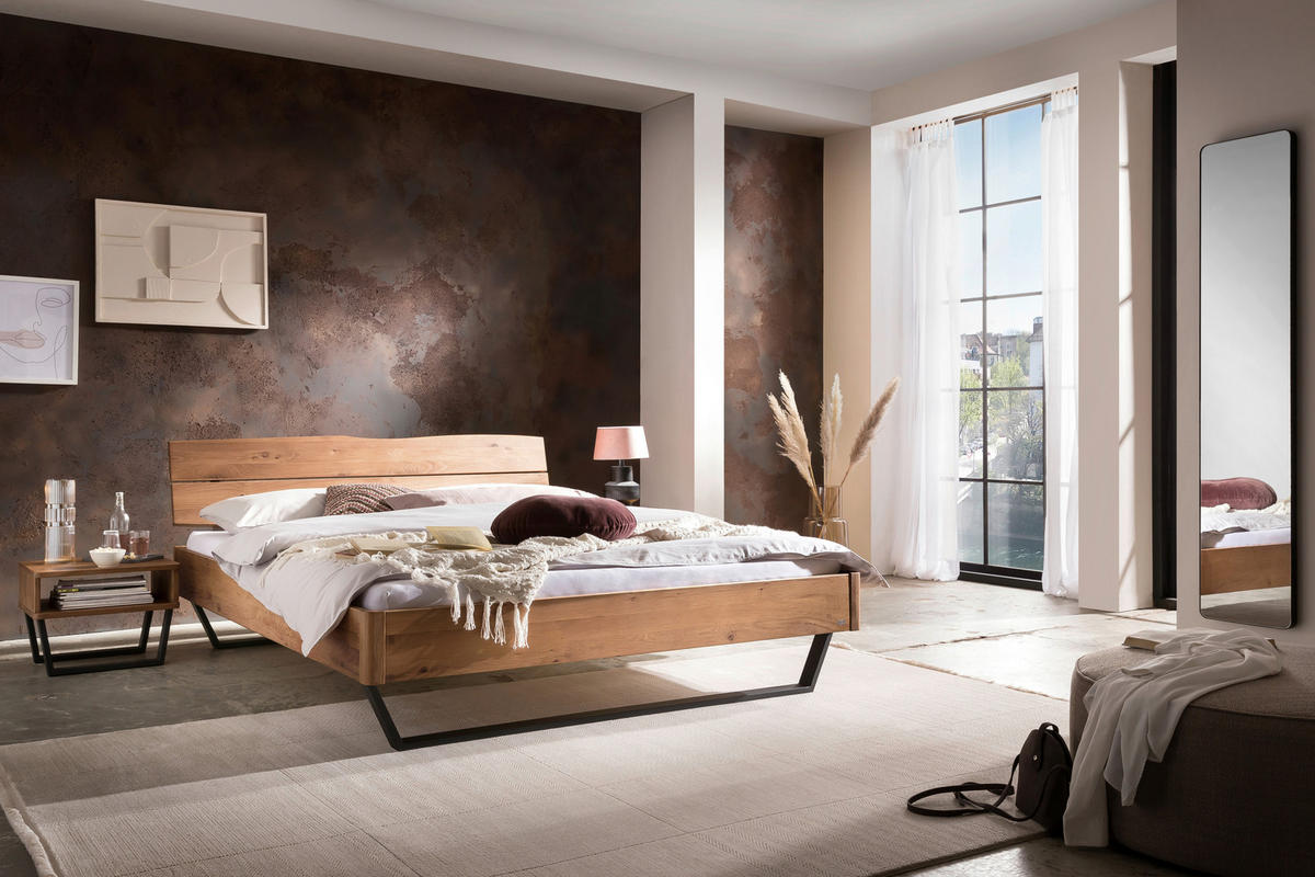 BETT 140/200 cm  in Anthrazit, Wildeiche   - Wildeiche/Anthrazit, Modern, Holz/Metall (140/200cm) - Hasena