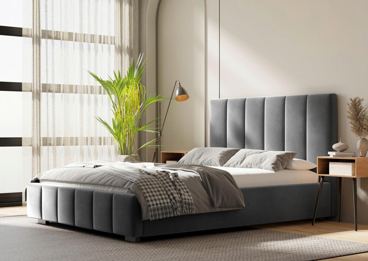 POLSTERBETT Lattenrost, Bettkasten 140/200 cm  in Anthrazit  - Anthrazit/Schwarz, Design, Holz/Kunststoff (140/200cm) - Boxxx