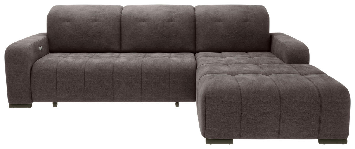 ECKSOFA VICARI in Mikrofaser Braun  292/185 cm  - Schwarz/Braun, MODERN, Textil/Metall (292/185cm) - Livetastic