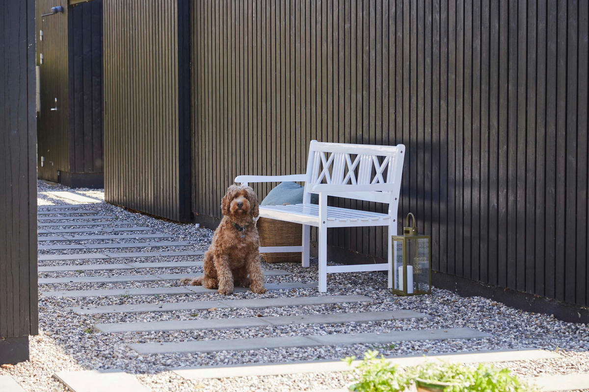 GARTENBANK 150/89/58 cm  in Weiß Hochglanz  - Weiß Hochglanz, Natur, Holz (150/89/58cm) - Gardenson