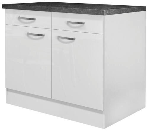 KÜCHENUNTERSCHRANK 100/86/60 cm  in Weiß, Weiß Hochglanz  - Schieferfarben/Edelstahlfarben, MODERN, Holzwerkstoff/Metall (100/86/60cm) - FlexWell