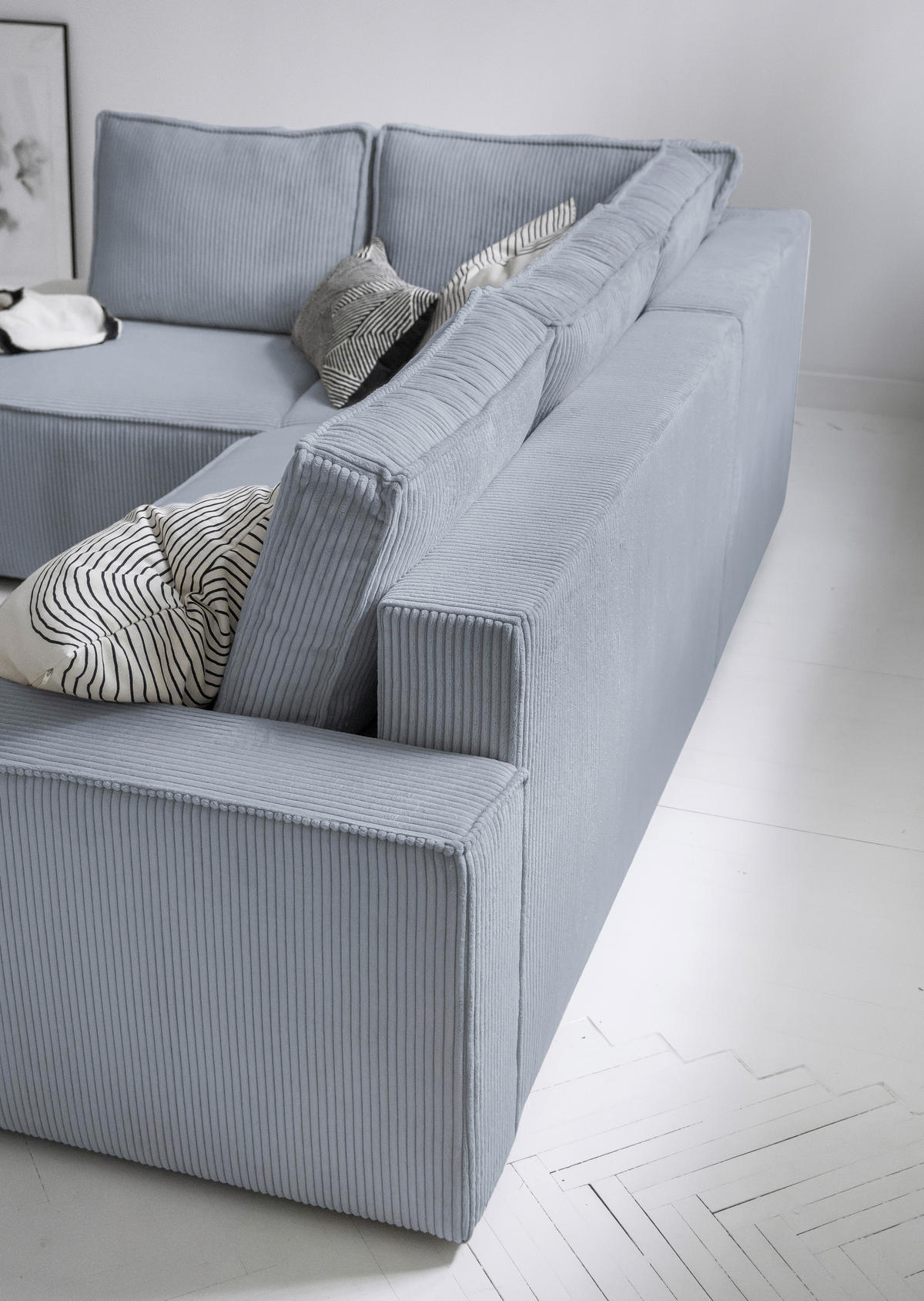 ECKSOFA Hellgrau Cord Rückenkissen, Bettkasten  - Hellgrau/Schwarz, Design, Kunststoff/Textil (194/247cm) - MID.YOU