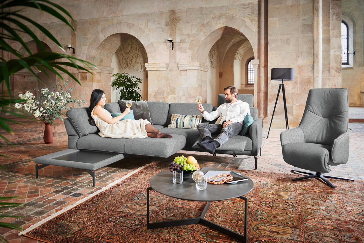 ECKSOFA in Flachgewebe, Struktur Hellgrau  - Anthrazit/Hellgrau, Design, Textil/Metall (230/254cm) - Johann Jakob