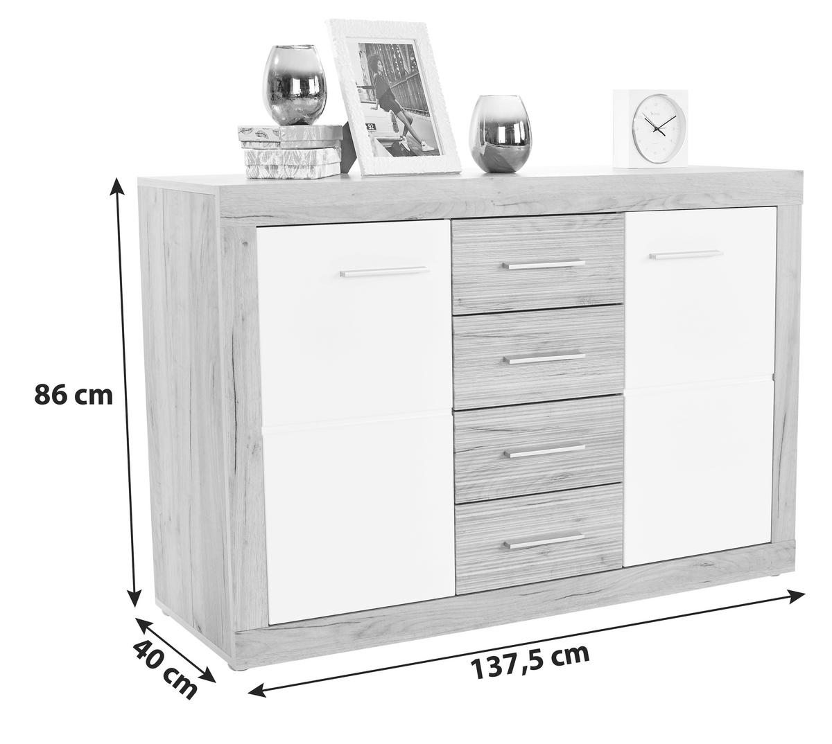 KOMODA   137,5/86/39,9 cm   bijela, boje hrasta  - bijela/boje hrasta, Moderno, drvni materijal/plastika (137,5/86/39,9cm)