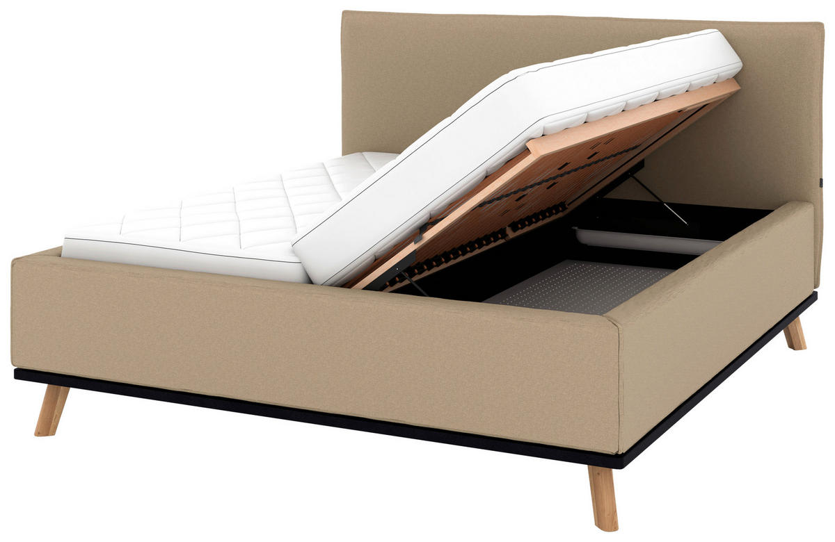 POLSTERBETT Matratze, Lattenrost, Bettkasten 180/200 cm  in Beige  - Eichefarben/Beige, Design, Holz/Textil (180/200cm) - Musterring