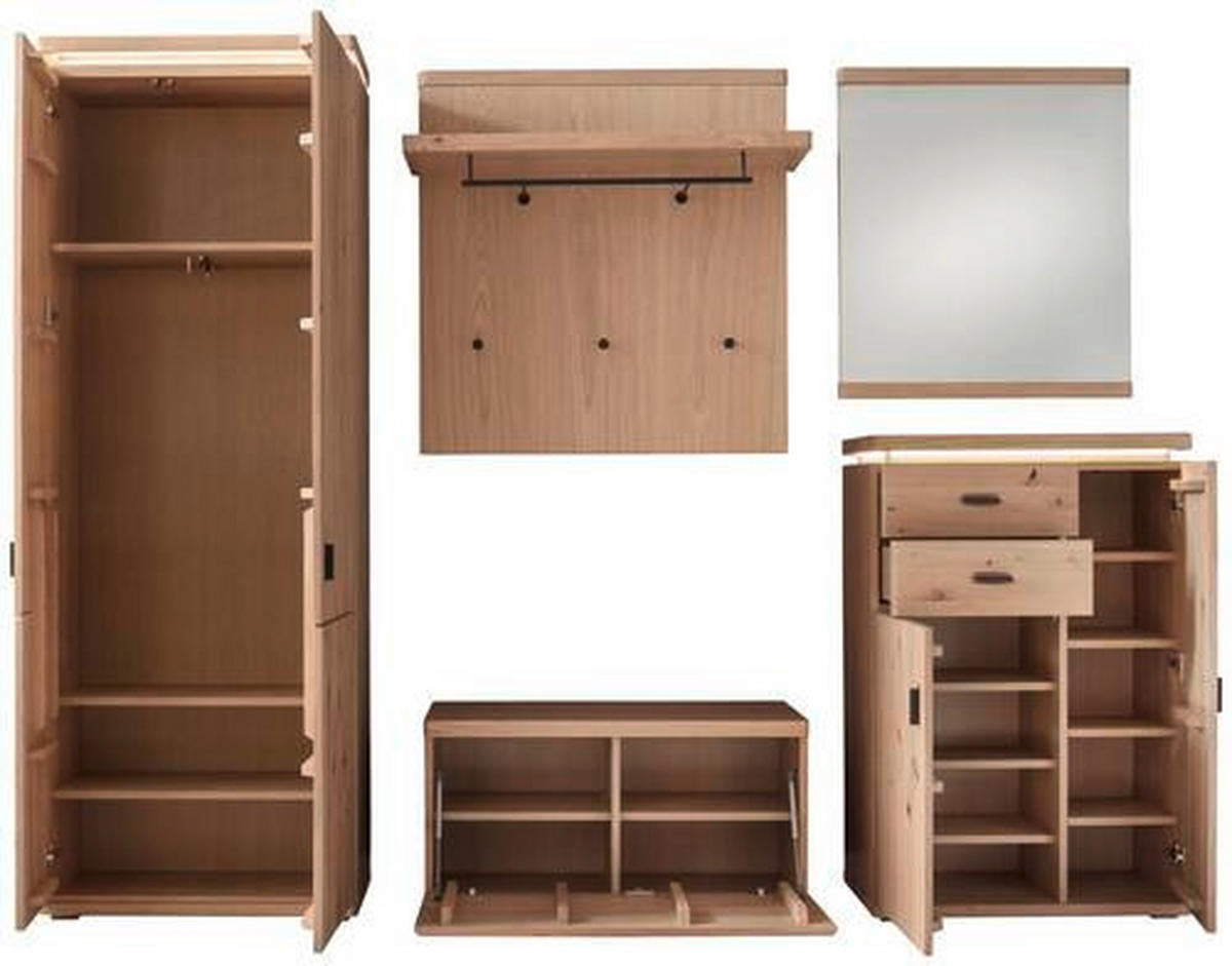GARDEROBE 5-teilig  in 260/204/38 cm  - Eichefarben, Natur, Holz/Holzwerkstoff (260/204/38cm) - Linea Natura