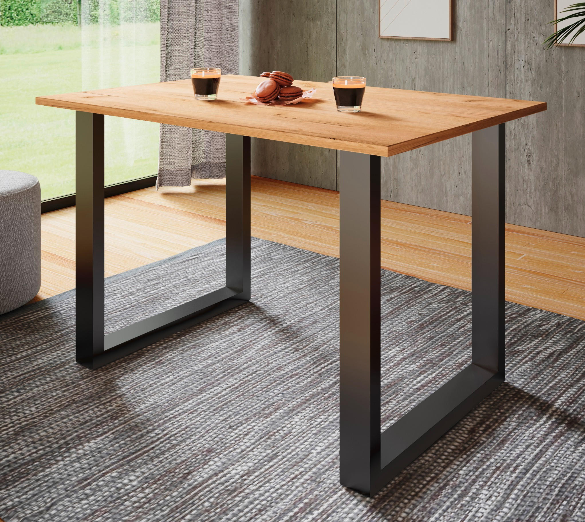SCHREIBTISCH  in Schwarz, Honigeiche  - Honigeiche/Silberfarben, Design, Holzwerkstoff/Metall (140/76/50cm) - MID.YOU