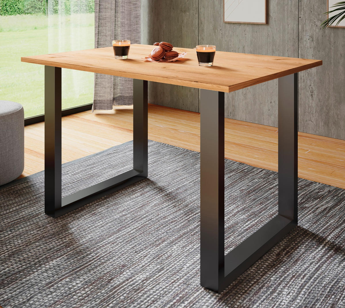 SCHREIBTISCH  in Schwarz, Honigeiche  - Honigeiche/Silberfarben, Design, Holzwerkstoff/Metall (140/76/50cm) - MID.YOU
