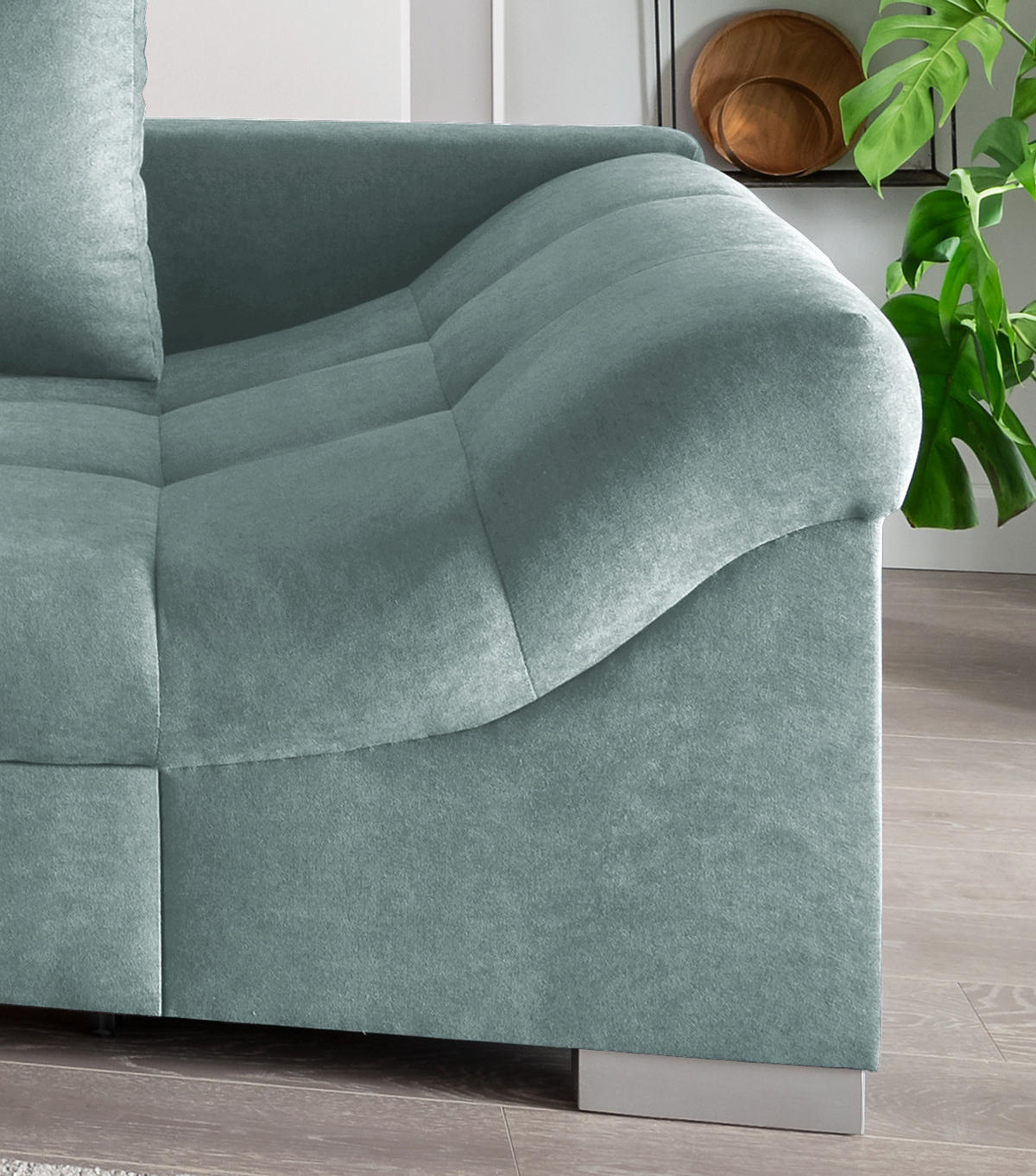ECKSCHLAFSOFA in Mintgrün Textil   - Silberfarben/Mintgrün, Design, Holz/Textil (202/298cm) - MID.YOU