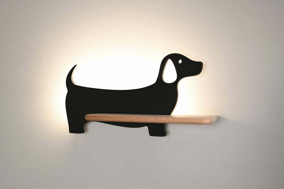 VÄGGLAMPA FÖR BARN Dog 36.5/12/18.5 cm   - svart, Klassisk, metall/trämaterial (36.5/12/18.5cm)