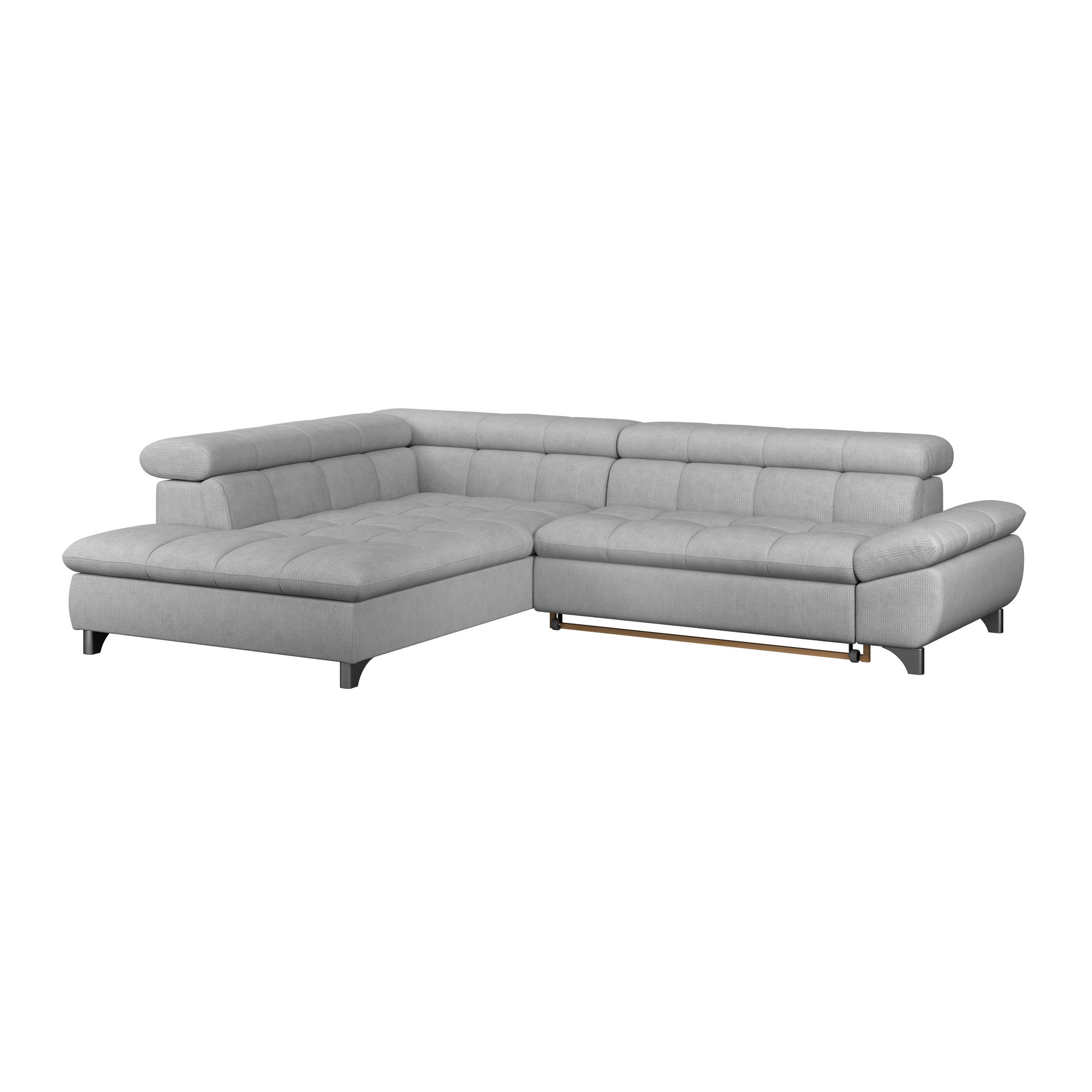 ECKSOFA Hellgrau Chenille Schlaffunktion, Kopfteilverstellung  - Chromfarben/Hellgrau, KONVENTIONELL, Textil/Metall (234/312cm) - Livetastic
