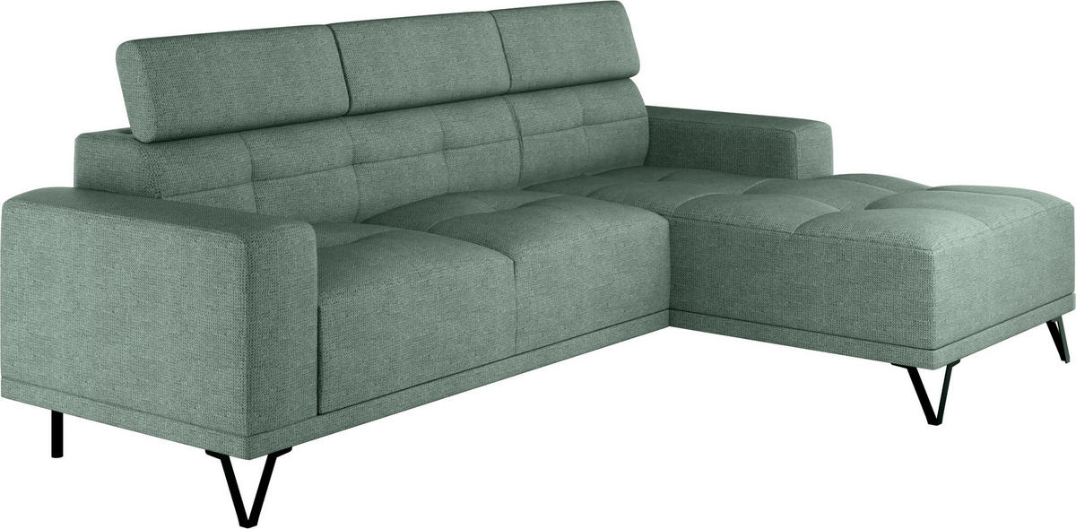 ECKSOFA Waldgrün Chenille  - Waldgrün/Schwarz, KONVENTIONELL, Textil/Metall (264/178cm) - Hom`in