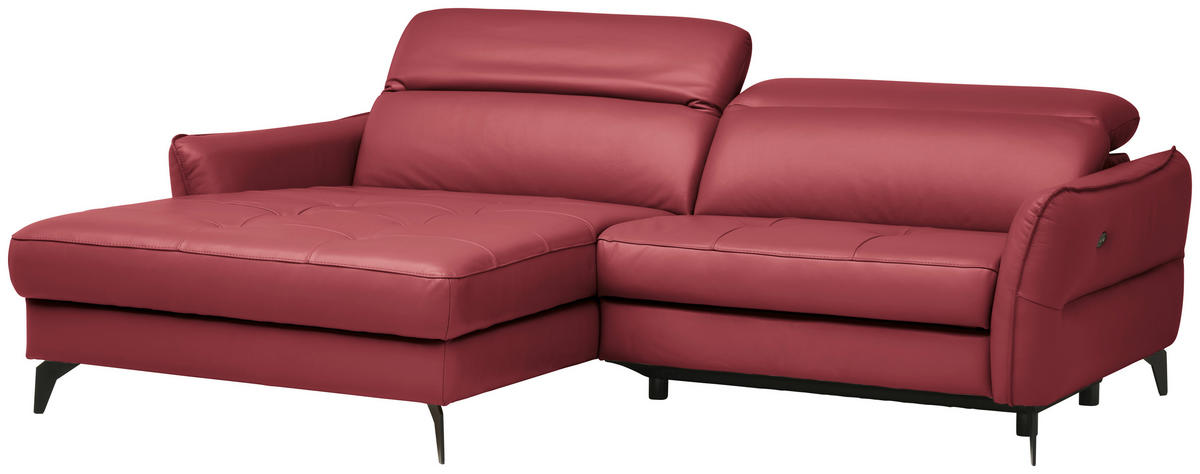 ECKSOFA inkl. Funktionen Rot Echtleder  - Rot/Schwarz, Design, Leder/Metall (175/246cm) - Celina Home