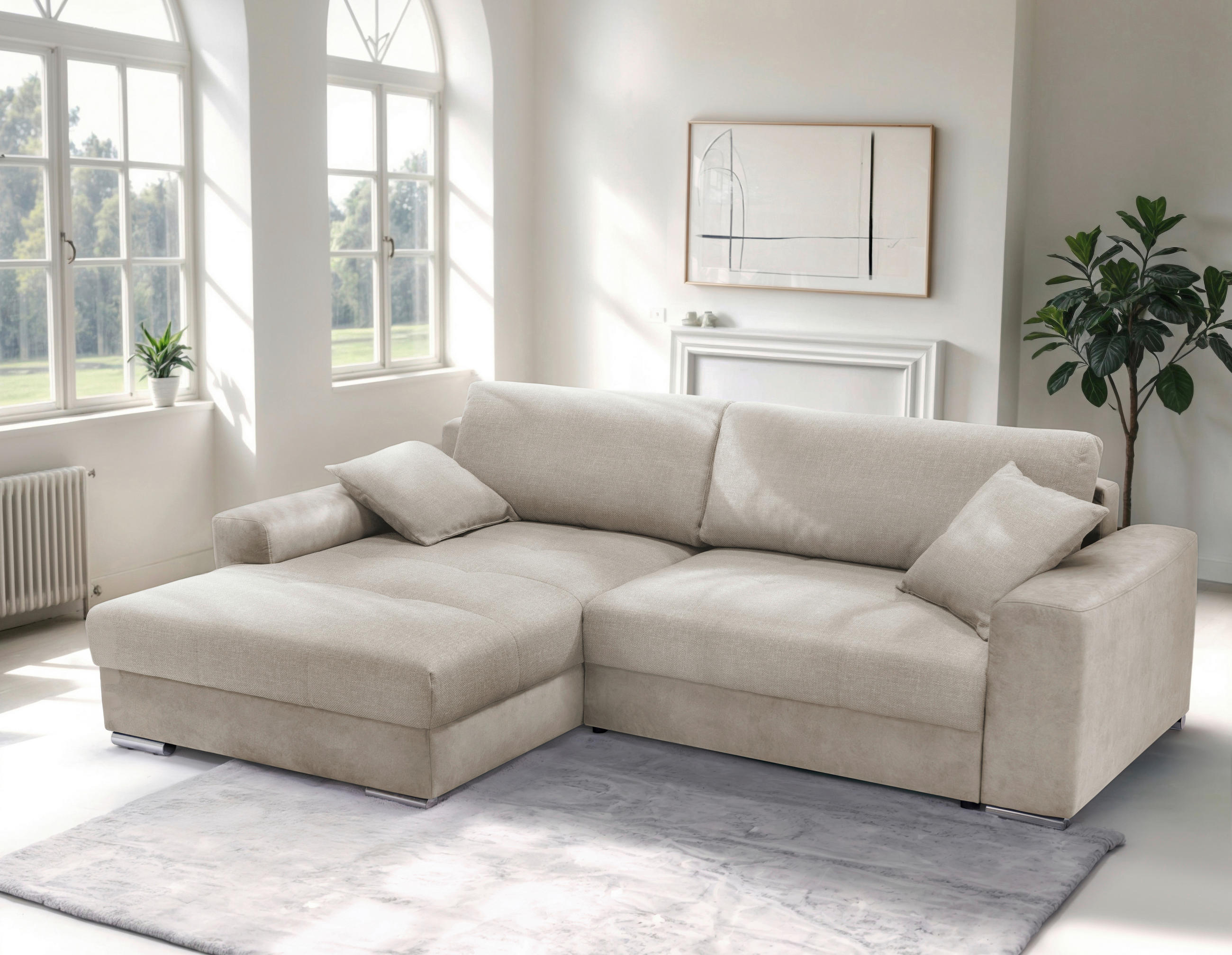 ECKSOFA LARNACA Beige Struktur  - Chromfarben/Beige, Design, Textil/Metall (177/269cm) - Livetastic