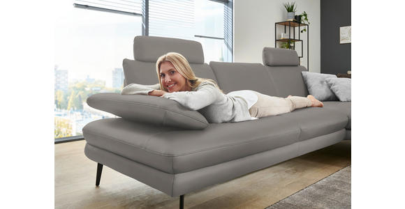 ECKSOFA in Echtleder Silberfarben 310/180 cm - Silberfarben/Schwarz, Design, Leder/Metall (310/180cm) - Dieter Knoll