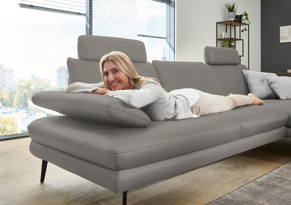 ECKSOFA in Echtleder Silberfarben  - Silberfarben/Schwarz, Design, Leder/Metall (310/180cm) - Dieter Knoll
