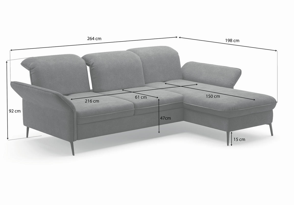 ROHOVÁ SEDAČKA, textil, světle hnědá - černá/světle hnědá, Konvenční, kov/textil (264/198cm) - Sit & More