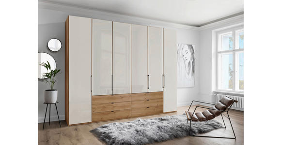 FALTTÜRENSCHRANK 300/236/58 cm 6-türig Champagner, Eiche Bianco  - Schieferfarben/Eiche Bianco, KONVENTIONELL, Glas/Holzwerkstoff (300/236/58cm) - Dieter Knoll