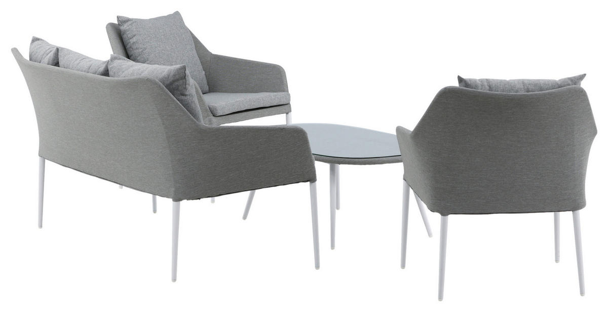 LOUNGEGARNITUR Aluminium  - Weiß/Grau, KONVENTIONELL, Glas/Textil - Gardenson