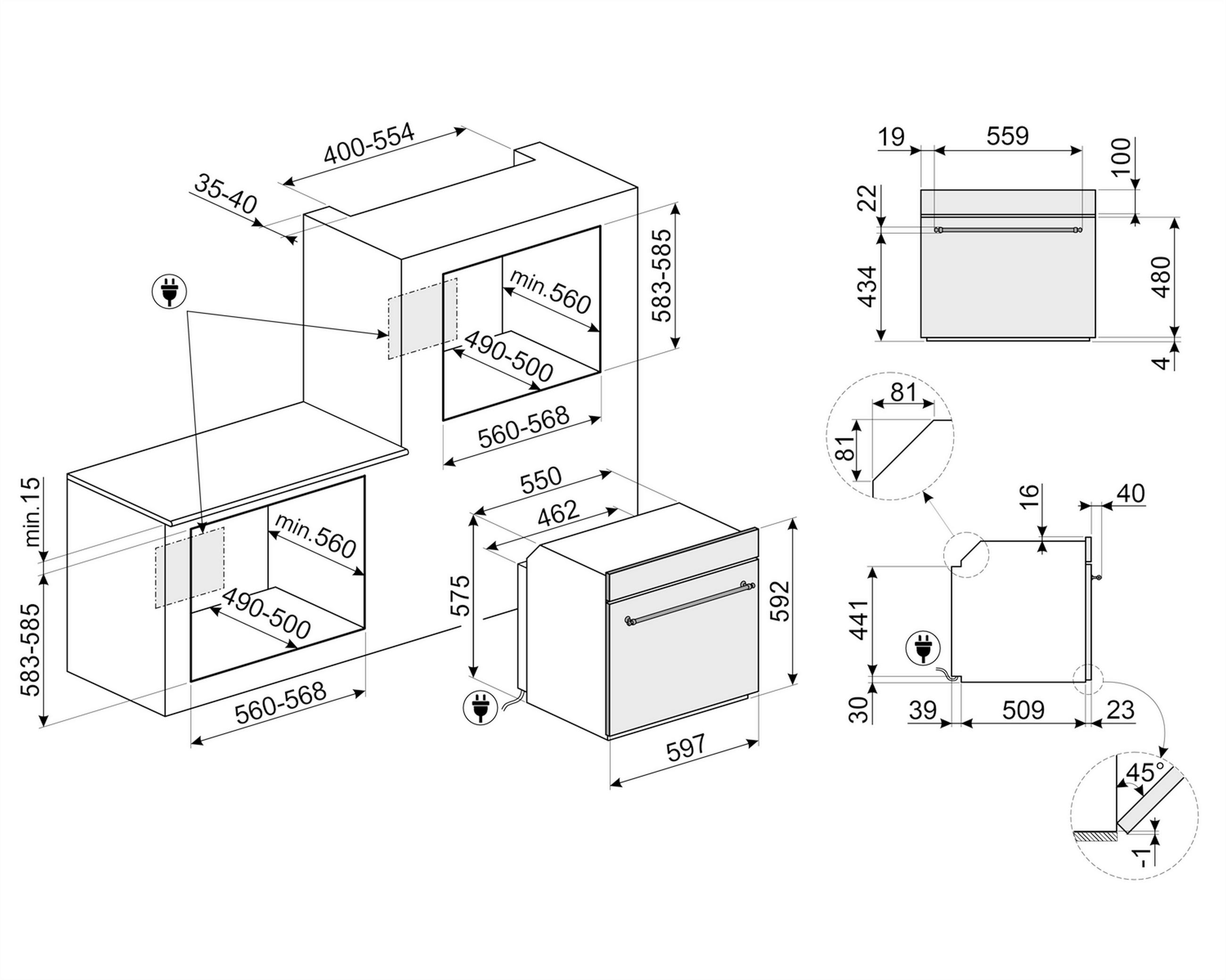 Thumbnail - Smeg Einbaubackofen Nostalgie, Creme, Messing, Metall, 59.7x57.5x57.1 cm, Made in Italy, Elektronikuhr, Kühlgebläse, Vol...