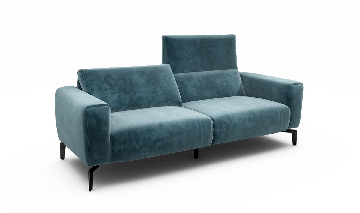 2,5-SITZER in Samt Blau  - Blau/Schwarz, Design, Textil/Metall (220/86/86-94cm) - SENSOO