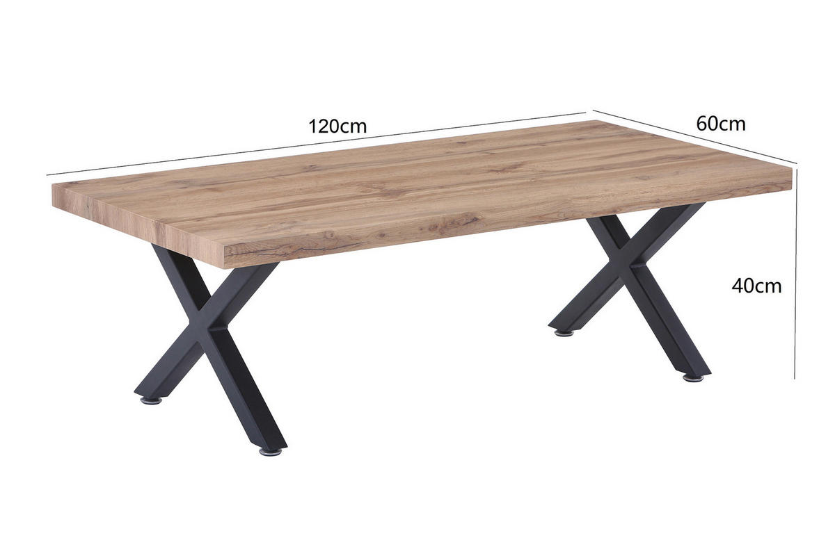 COUCHTISCH 120/60/40 cm rechteckig Naturfarben, Schwarz  - Schwarz/Naturfarben, Design, Holzwerkstoff/Metall (120/60/40cm) - Livetastic