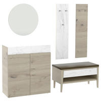 GARDEROBE 5-teilig  in 220/194/42,6 cm  - Weiss/Eichefarben, Natur, Glas/Leder (220/194/42,6cm) - Voglauer