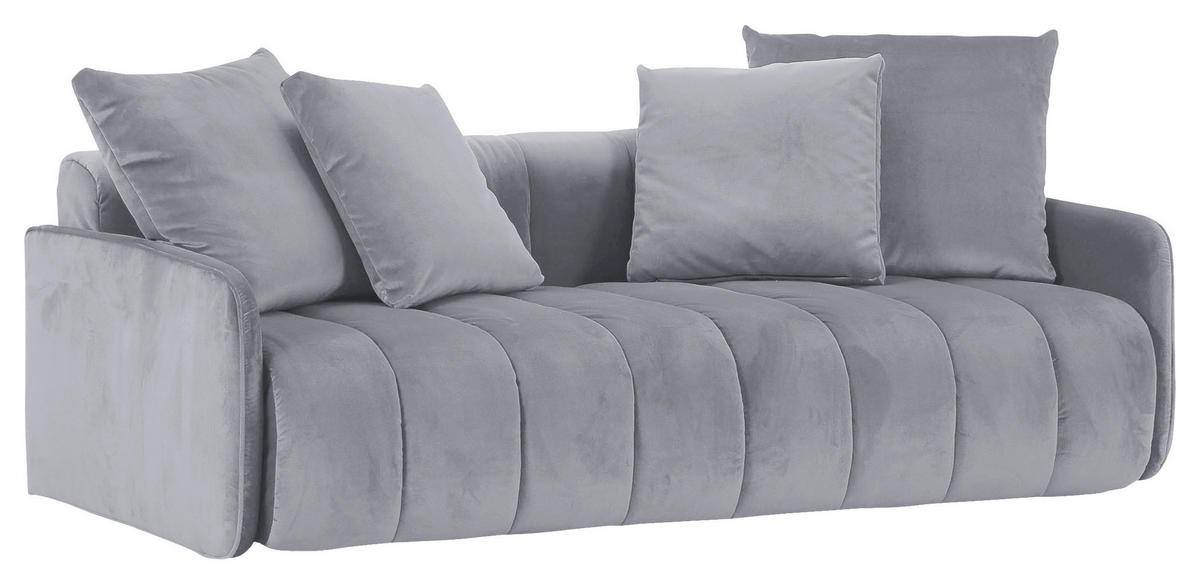 SCHLAFSOFA  mit Samt Hellgrau  - Hellgrau/Schwarz, MODERN, Kunststoff/Textil (210/70/110cm) - Carryhome