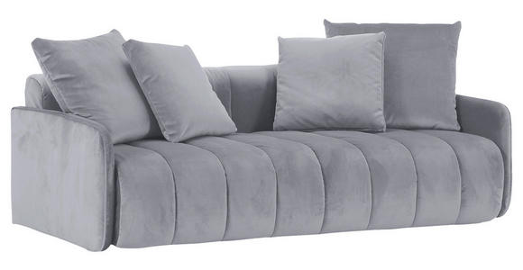 SCHLAFSOFA Samt Hellgrau Zierkissen, Rückenkissen, Bettkasten, Schlaffunktion, Rücken echt  - Hellgrau/Schwarz, MODERN, Kunststoff/Textil (210/70/110cm) - Carryhome