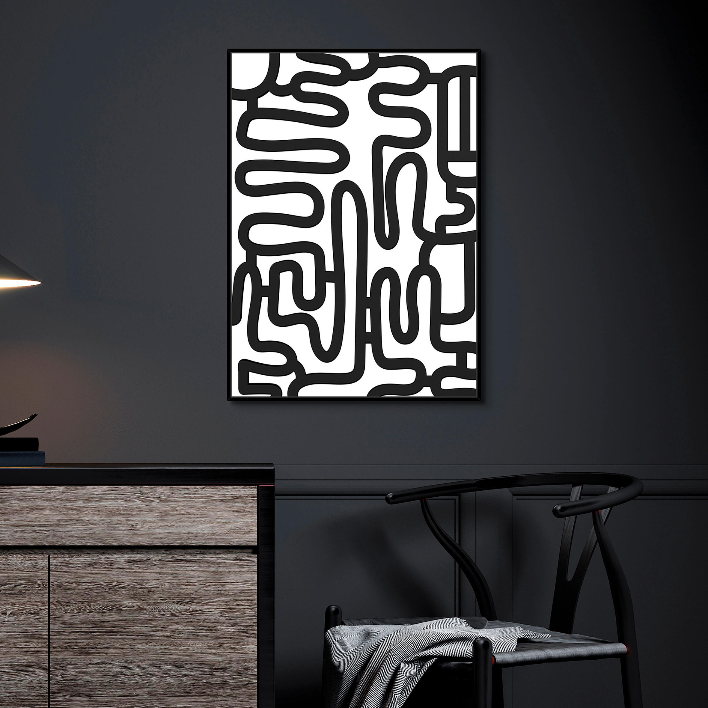 ORIGINALBILD Abstraktes 51,5/71,5 cm  - Schwarz/Weiß, Design, Holzwerkstoff (51,5/71,5cm) - Monee