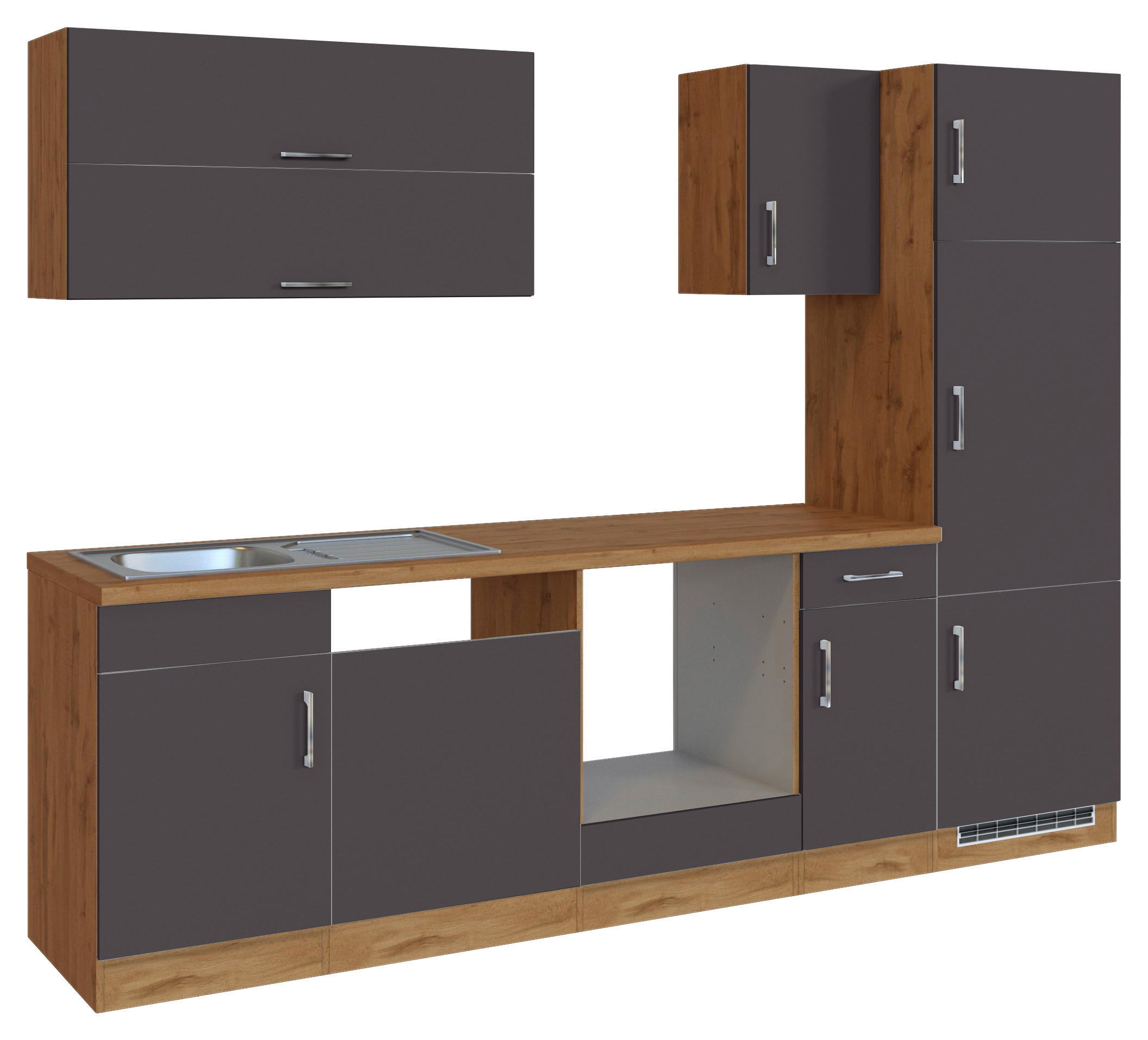 KÜCHENLEERBLOCK 270 cm   in Anthrazit  - Eichefarben/Anthrazit, MODERN, Holzwerkstoff (270cm) - Held