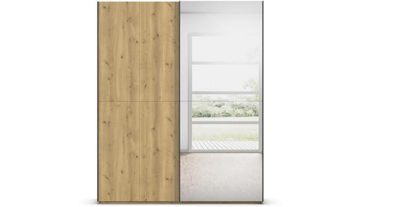 SCHWEBETÜRENSCHRANK 180/223/68 cm 2-türig Eichefarben  - Eichefarben/Schwarz, Design, Holz/Holzwerkstoff (180/223/68cm) - Novel