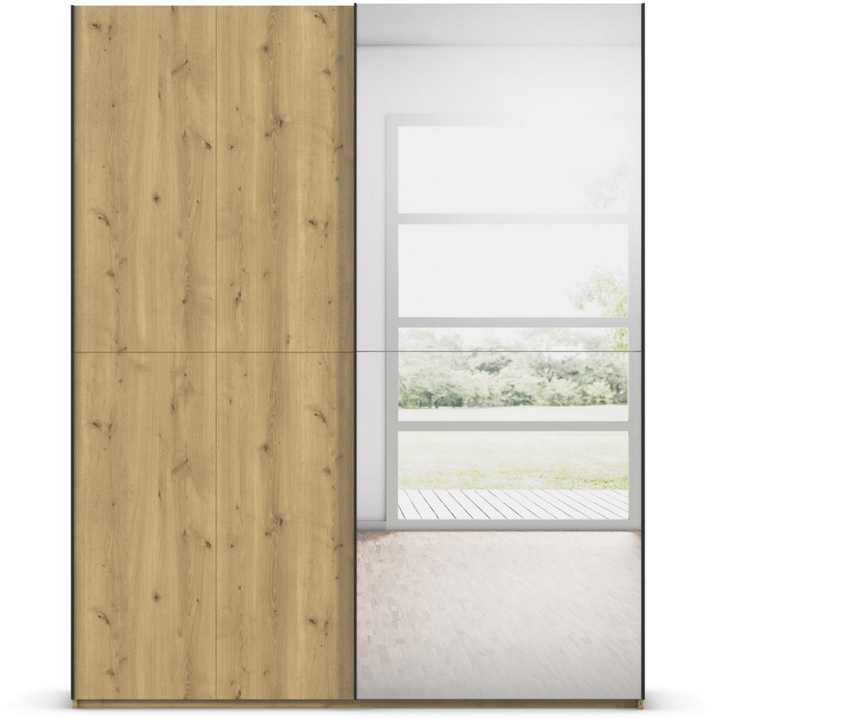 SCHWEBETÜRENSCHRANK 180/223/68 cm 2-türig Eichefarben  - Eichefarben/Schwarz, Design, Holz/Holzwerkstoff (180/223/68cm) - Novel