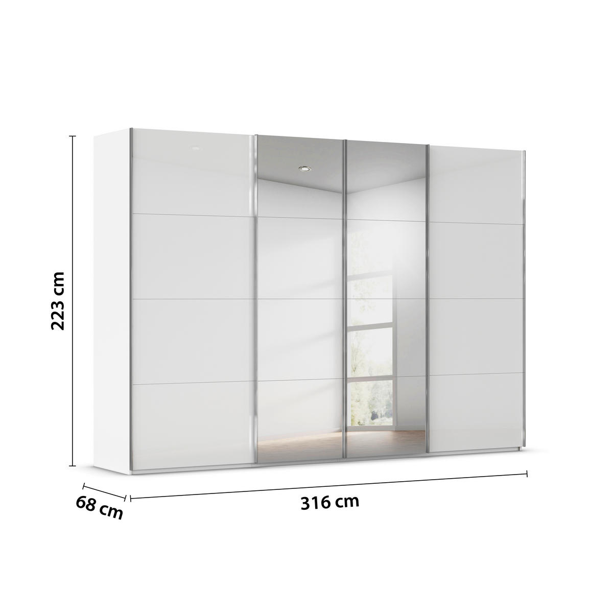 SCHWEBETÜRENSCHRANK 316/223/68 cm 4-türig Weiß  - Chromfarben/Weiß, Design, Glas/Holzwerkstoff (316/223/68cm) - Novel