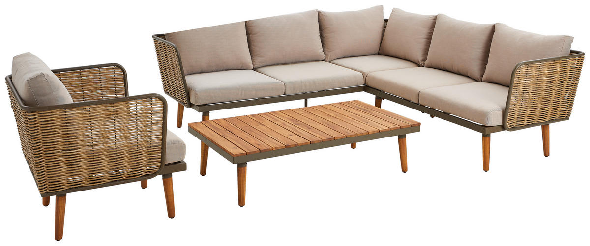 LOUNGEGARNITUR  220/220 cm  Akazie vollmassiv Stahl  - Beige/Naturfarben, MODERN, Holz/Kunststoff (220/220cm) - Ambia Garden