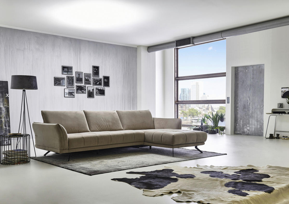 ECKSOFA in Mikrofaser Hellbraun  - Hellbraun/Schwarz, Konventionell, Textil/Metall (285/178cm) - Carryhome