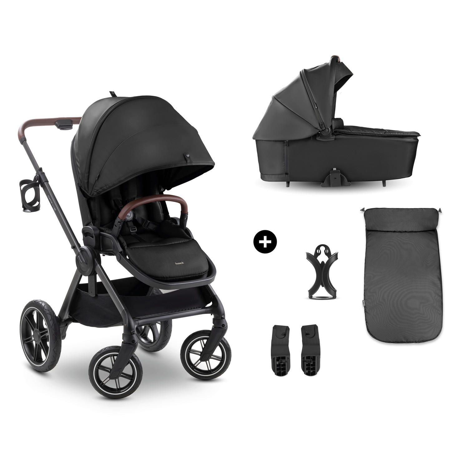 KOMBIKINDERWAGEN  Comfort N Care Set  Black  - Schwarz, Basics, Textil/Metall (59,5/114/99cm) - Hauck