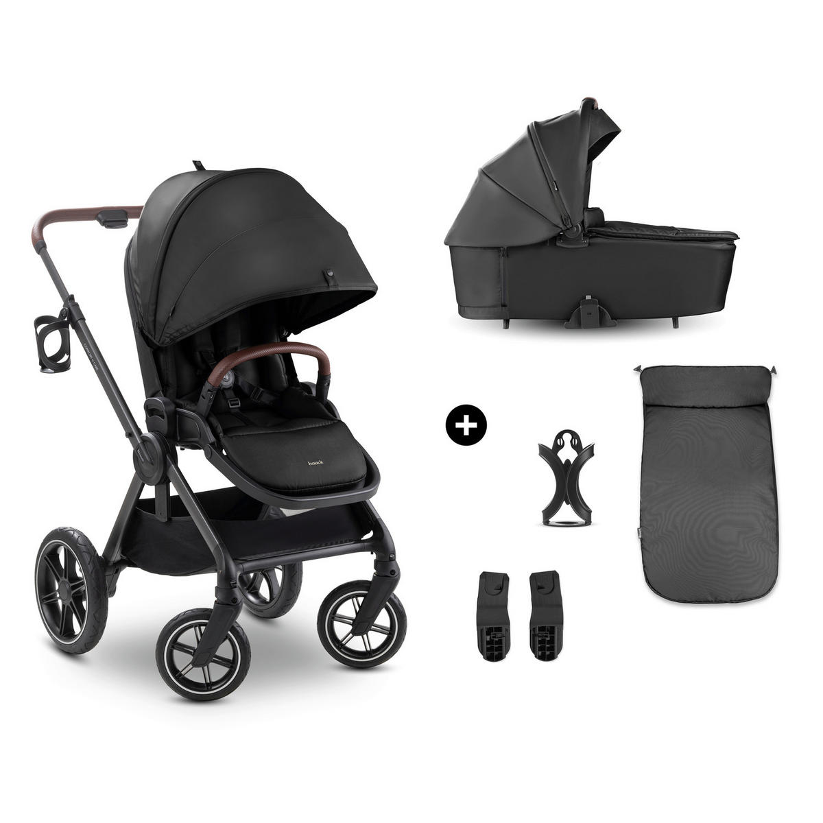 KOMBIKINDERWAGEN  Comfort N Care Set  Black  - Schwarz, Basics, Textil/Metall (59,5/114/99cm) - Hauck