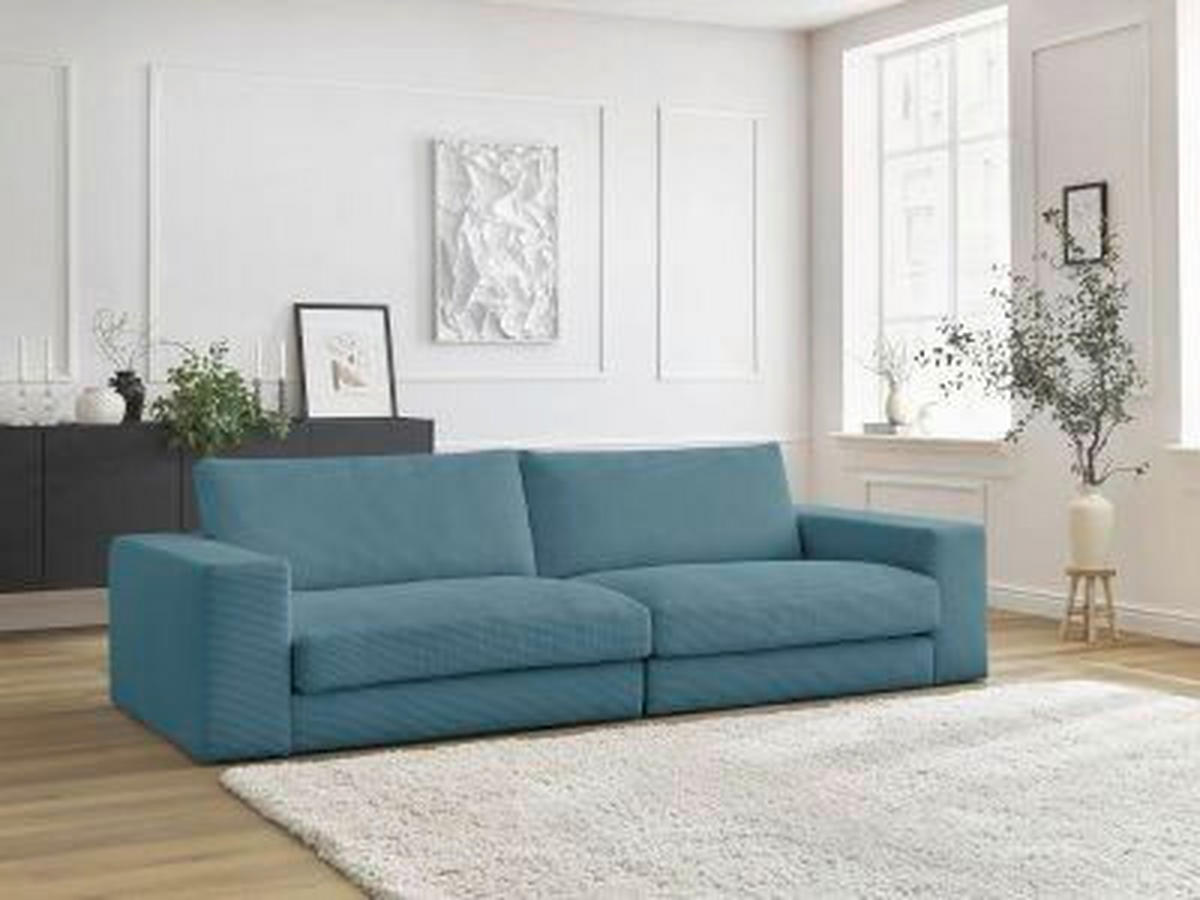 3-SITZER-SOFA LEONARD Cord Hellblau  - Schwarz/Hellblau, MODERN, Kunststoff/Textil (274/77/109cm)