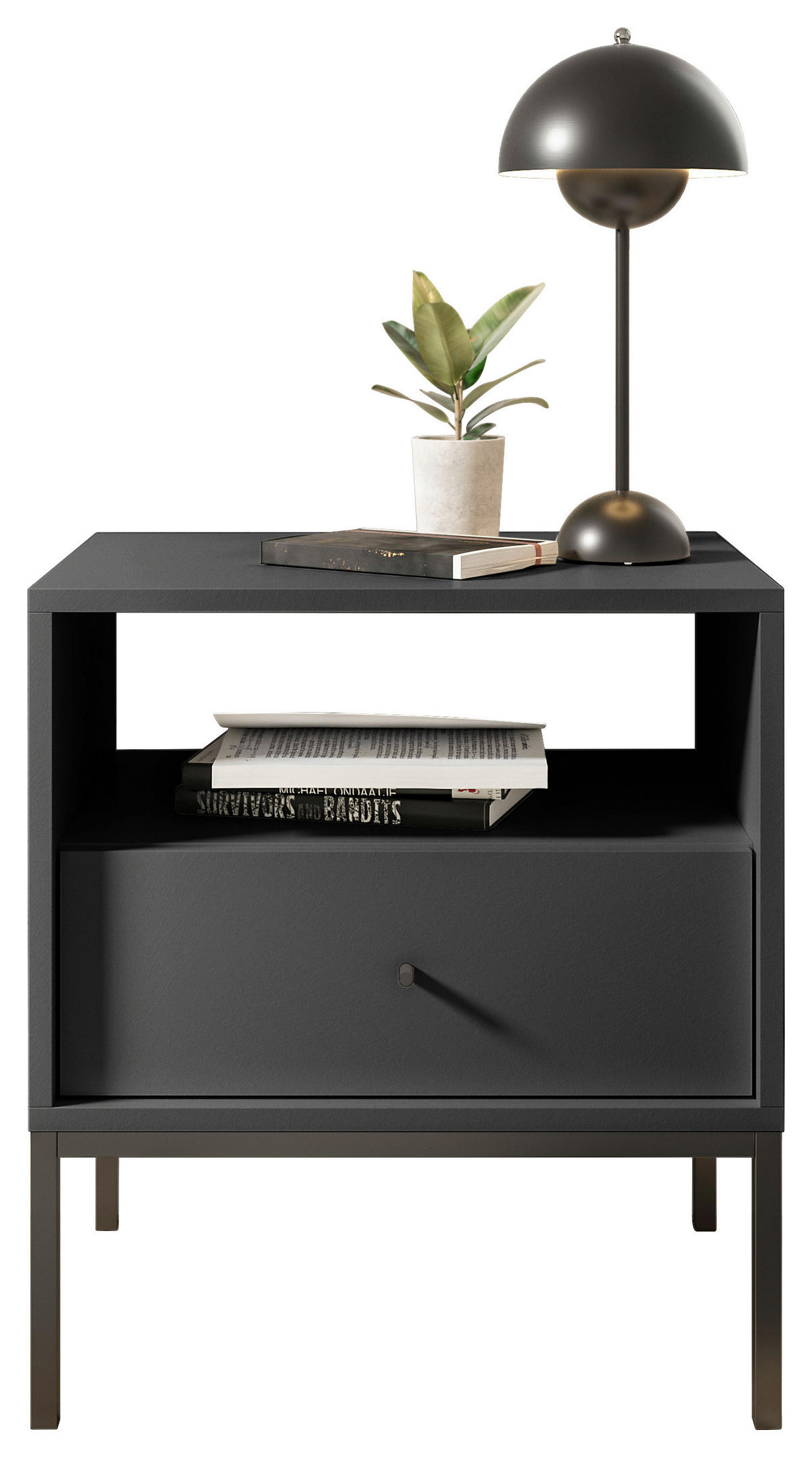 NACHTSCHRANK 54/56/39 cm  - Schwarz/Graphitfarben, MODERN, Holzwerkstoff/Metall (54/56/39cm) - MID.YOU