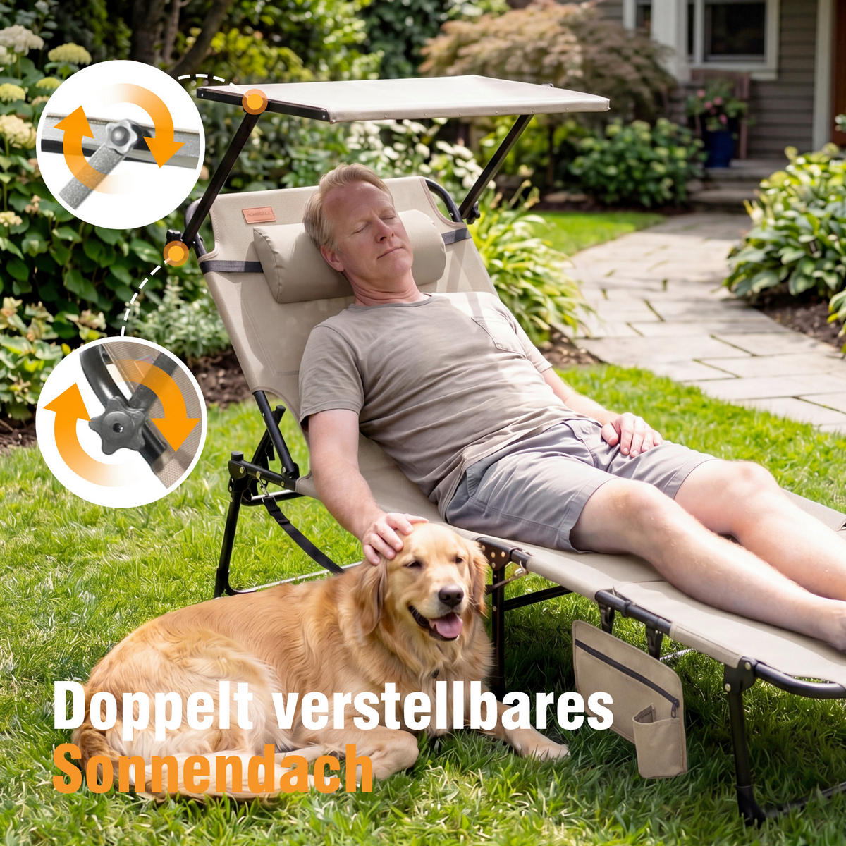 SONNENLIEGE 200/34/70 cm  - Dunkelgrau/Beige, Basics, Textil/Metall (200/34/70cm) - Modante