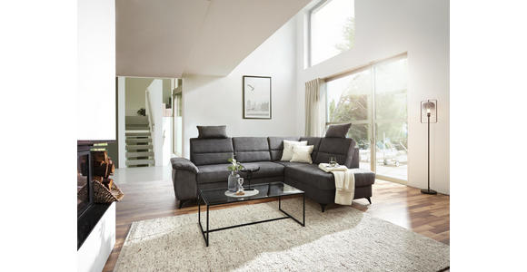 Wohnlandschaft inkl.Funktionen Dunkelgrau Lederlook - Dunkelgrau/Schwarz, KONVENTIONELL, Textil/Metall (257/194cm) - Cantus