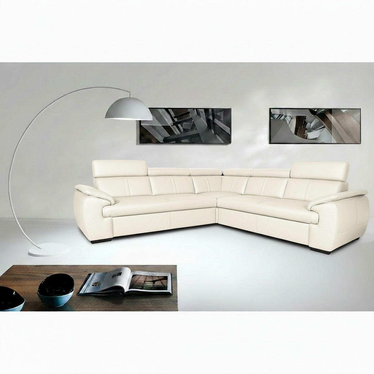 ECKSOFA  in Echtleder Weiß  265/265 cm  - Wengefarben/Weiß, Design, Leder/Holz (265/265cm) - Livetastic