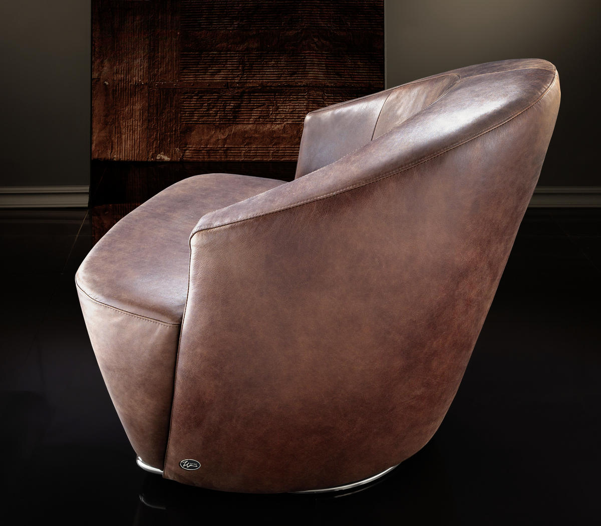 SESSEL Echtleder Braun    - Silberfarben/Braun, Design, Leder/Metall (77/82/87cm) - Chilliano